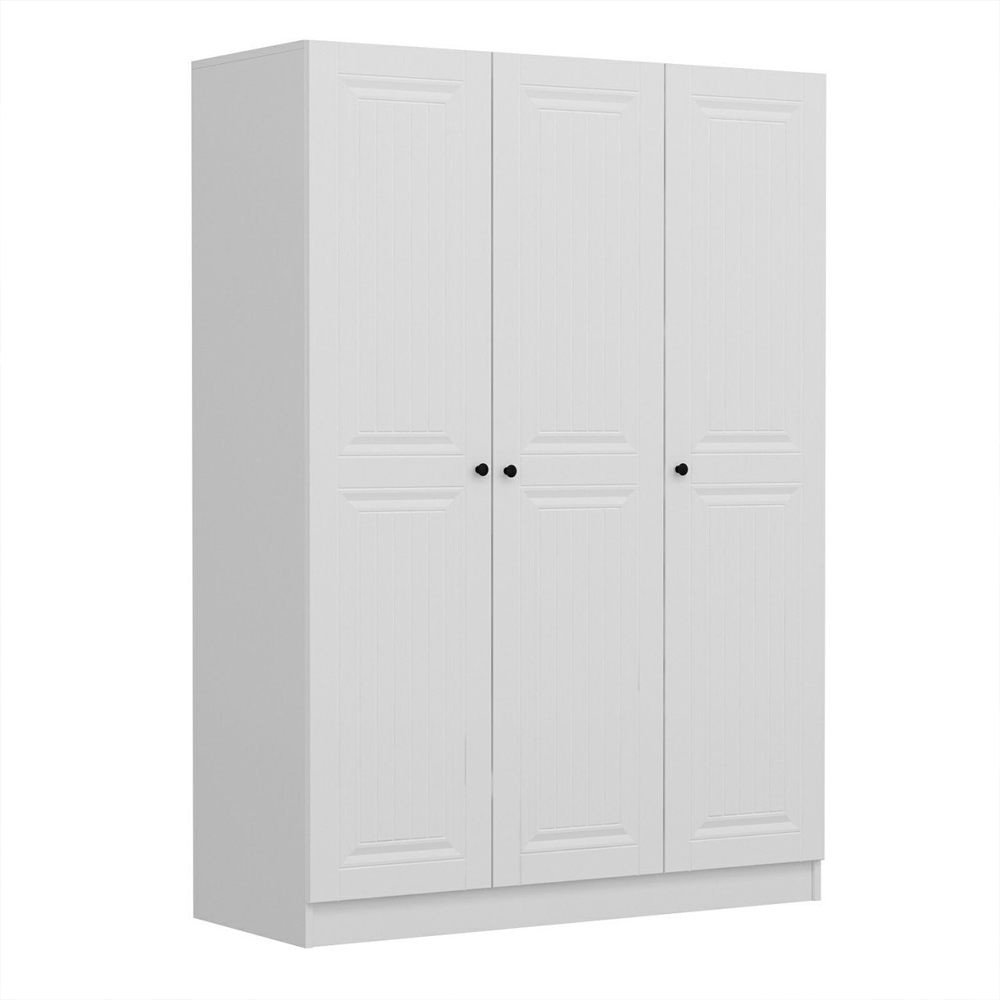 Kale H190cm Wooden Wardrobe with 3 Panel Doors in White