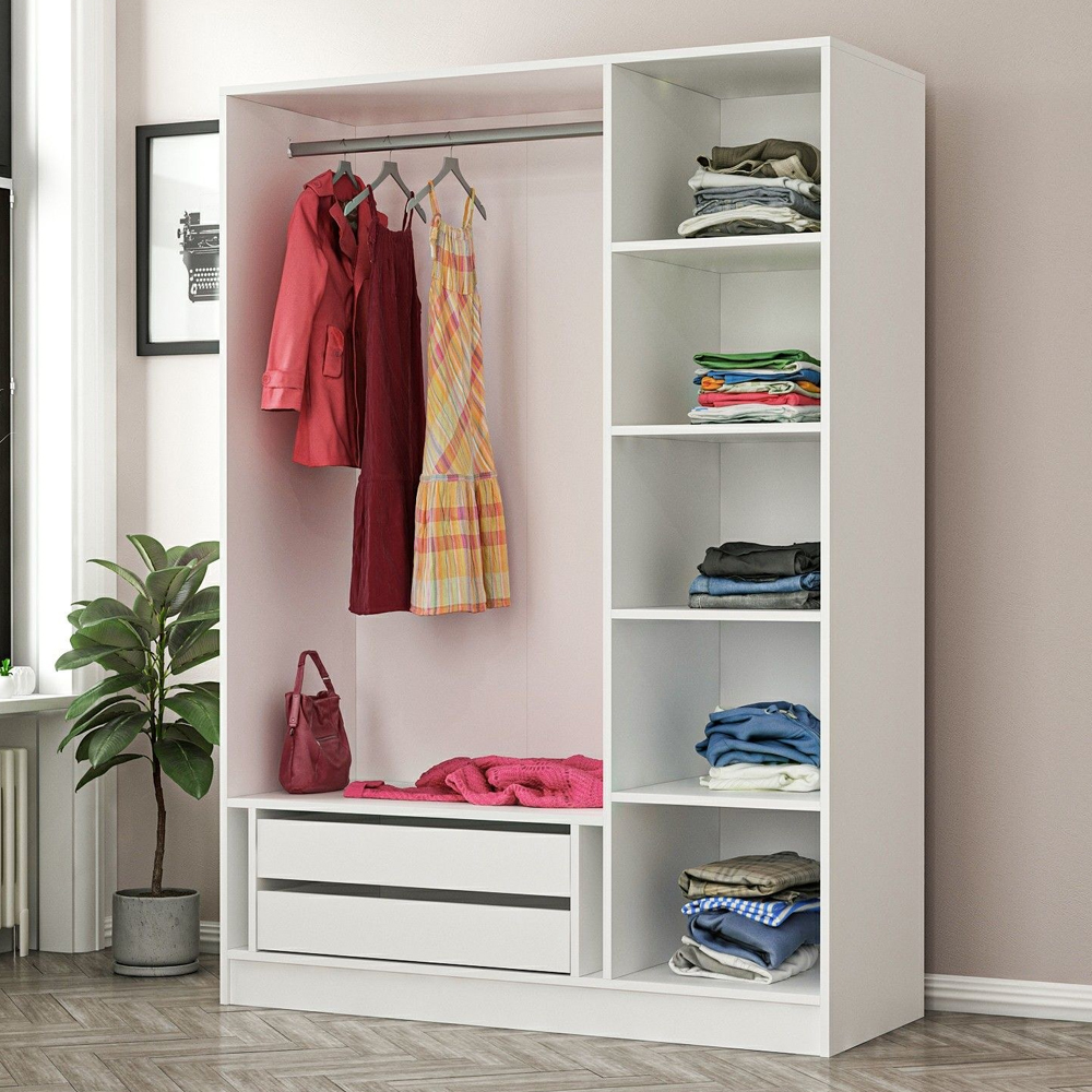 Kale H190cm Wooden Wardrobe with 3 Slatted Doors in White