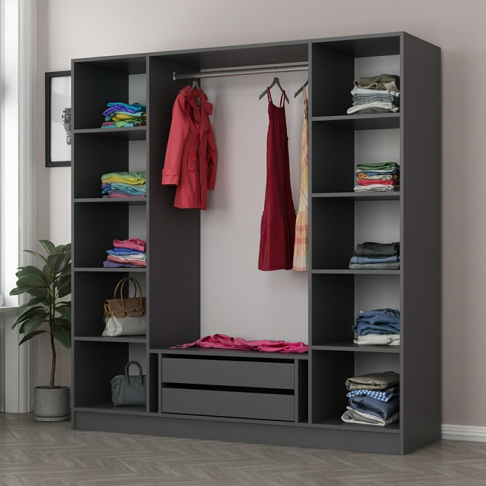Kale H190cm Wooden Wardrobe with 4 Doors in Anthracite