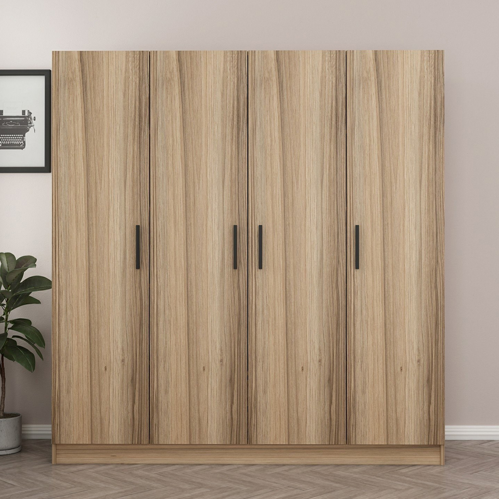 Kale H190cm Wooden Wardrobe with 4 Doors in Oak
