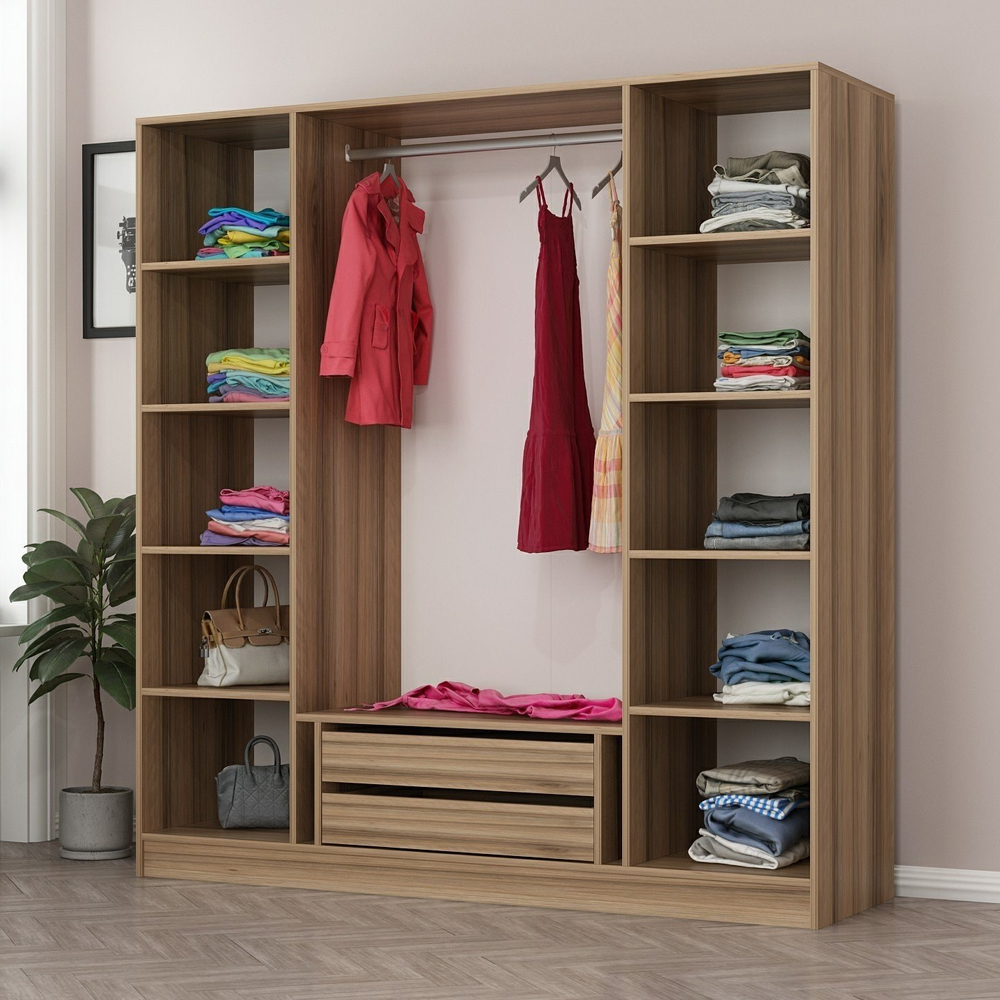 Kale H190cm Wooden Wardrobe with 4 Doors in Oak
