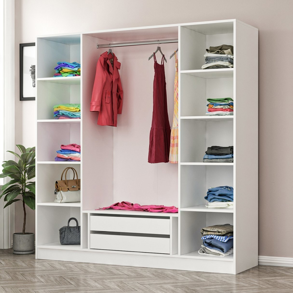 Kale H190cm Wooden Wardrobe with 4 Doors in White