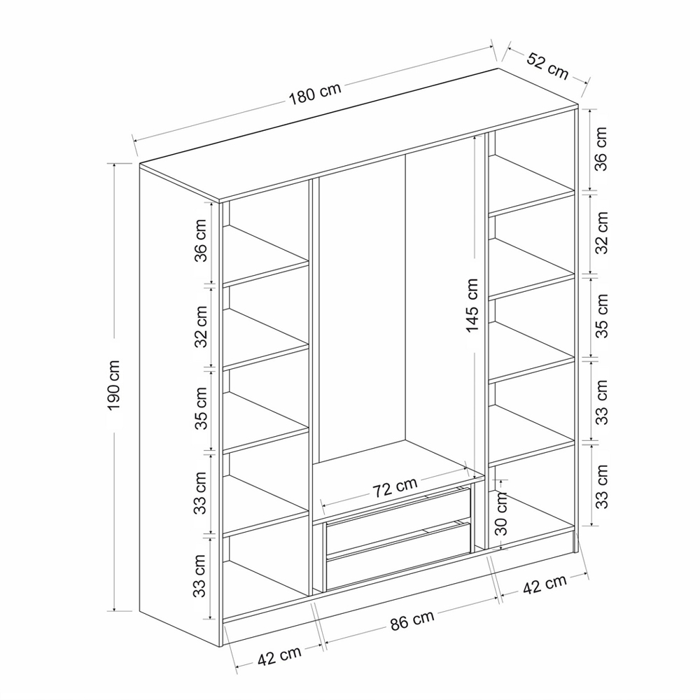 Kale H190cm Wooden Wardrobe with 4 Doors in White