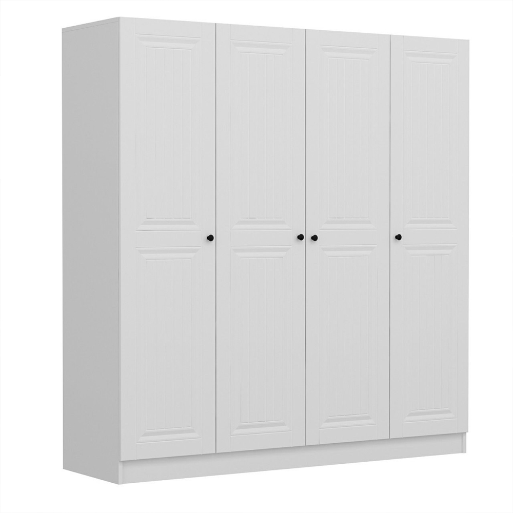 Kale H190cm Wooden Wardrobe with 4 Panel Doors in White