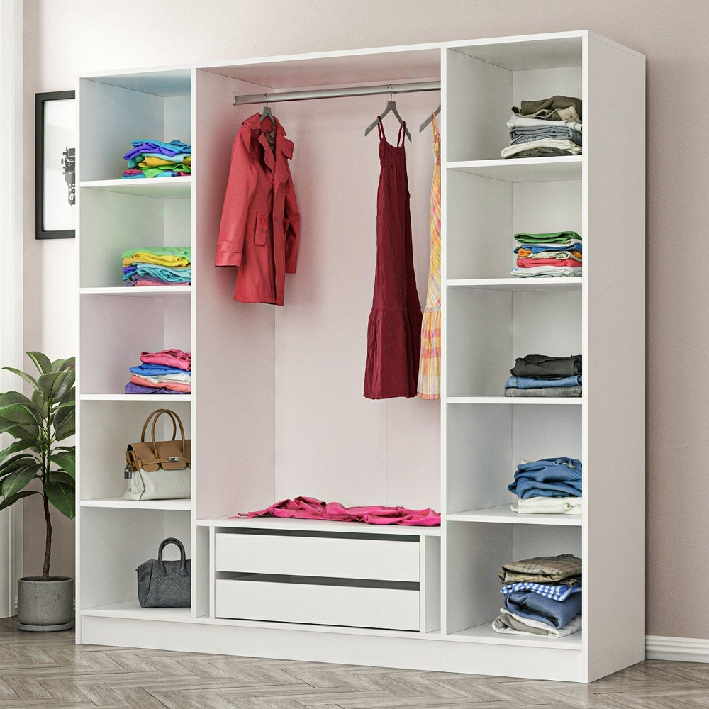 Kale H190cm Wooden Wardrobe with 4 Slatted Doors in White