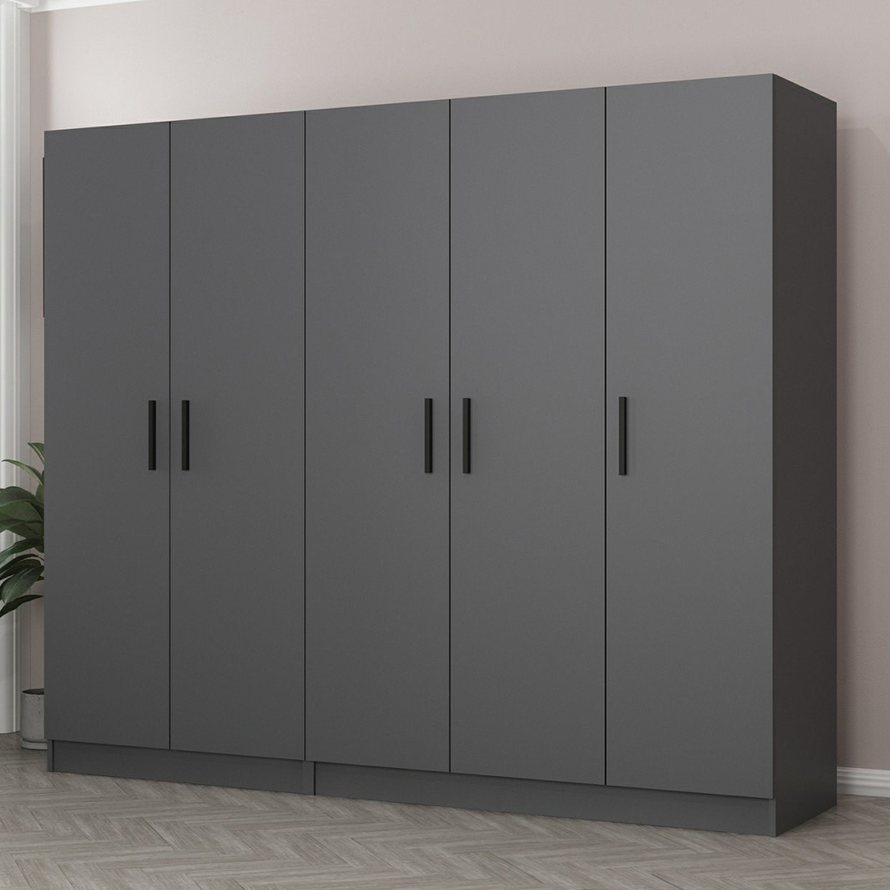 Kale H190cm Wooden Wardrobe with 5 Doors in Anthracite