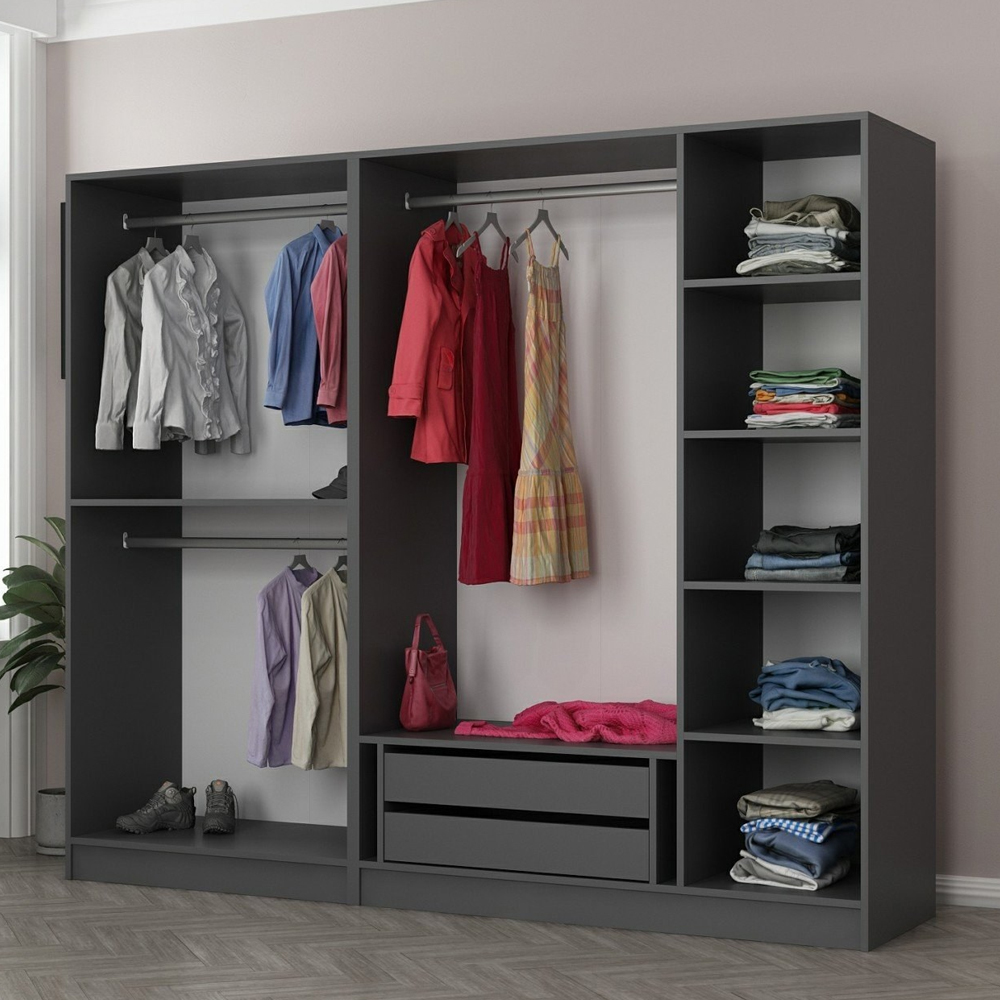 Kale H190cm Wooden Wardrobe with 5 Doors in Anthracite