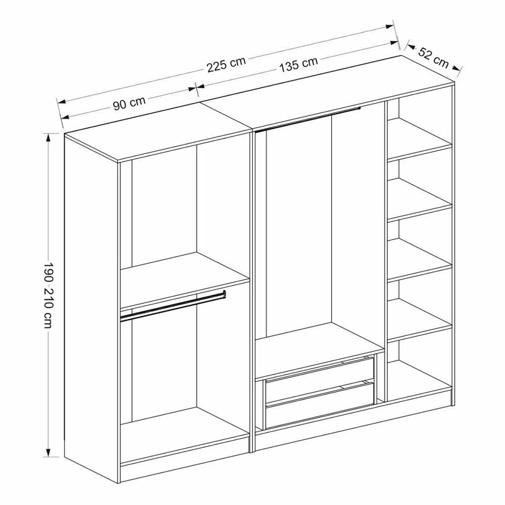 Kale H190cm Wooden Wardrobe with 5 Doors in Anthracite