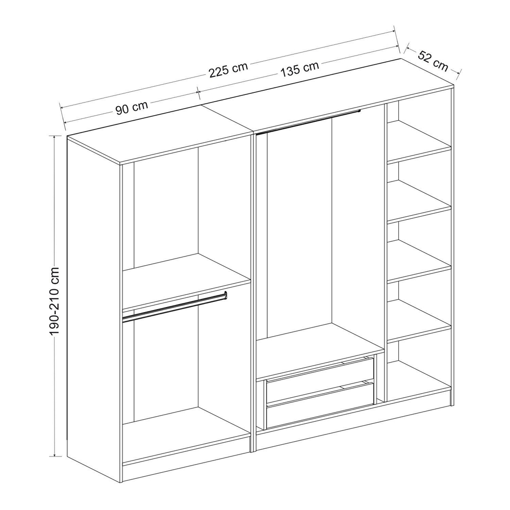 Kale H190cm Wooden Wardrobe with 5 Doors in Oak