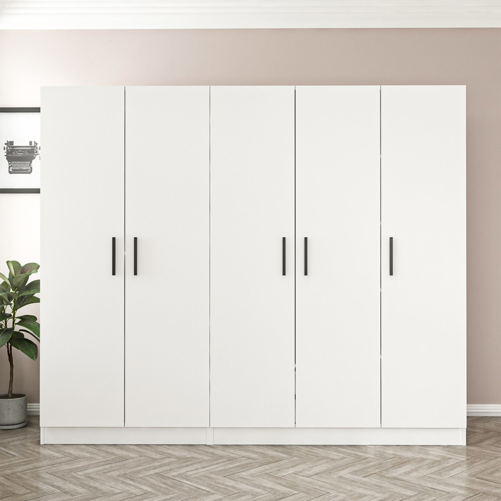Kale H190cm Wooden Wardrobe with 5 Doors in White