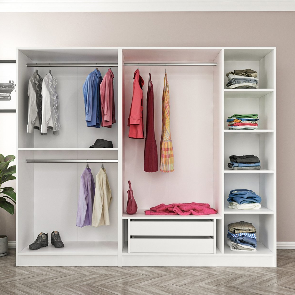 Kale H190cm Wooden Wardrobe with 5 Doors in White