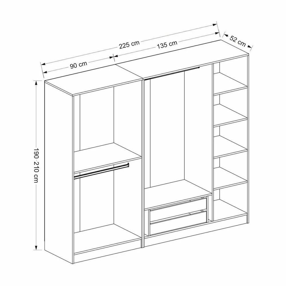 Kale H190cm Wooden Wardrobe with 5 Doors in White