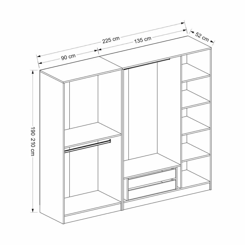 Kale H190cm Wooden Wardrobe with 5 Panel Doors in White