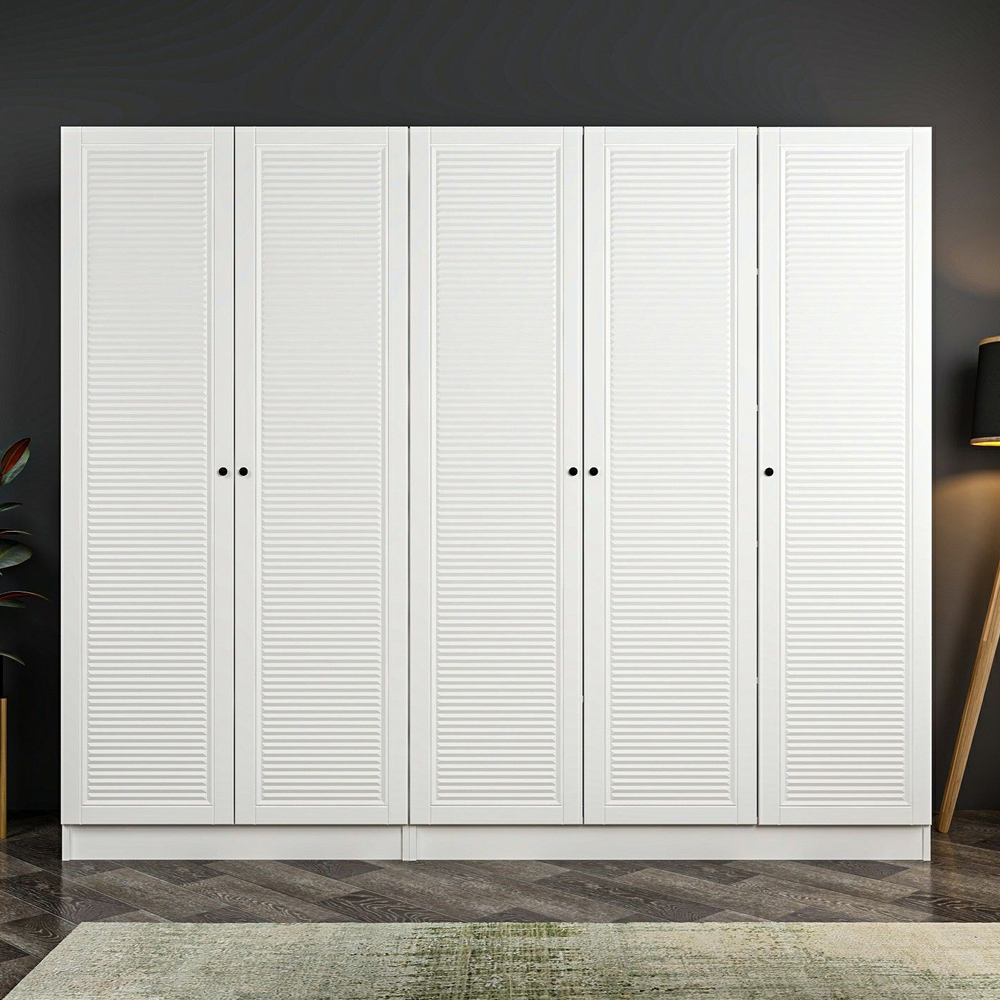 Kale H190cm Wooden Wardrobe with 5 Slatted Doors in White
