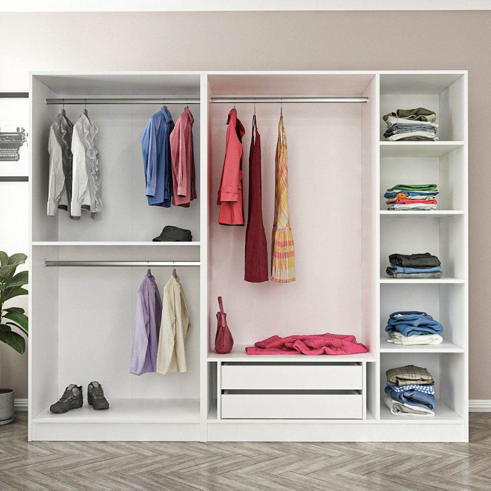Kale H190cm Wooden Wardrobe with 5 Slatted Doors in White