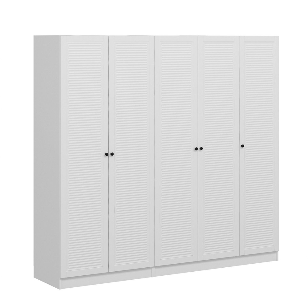 Kale H190cm Wooden Wardrobe with 5 Slatted Doors in White