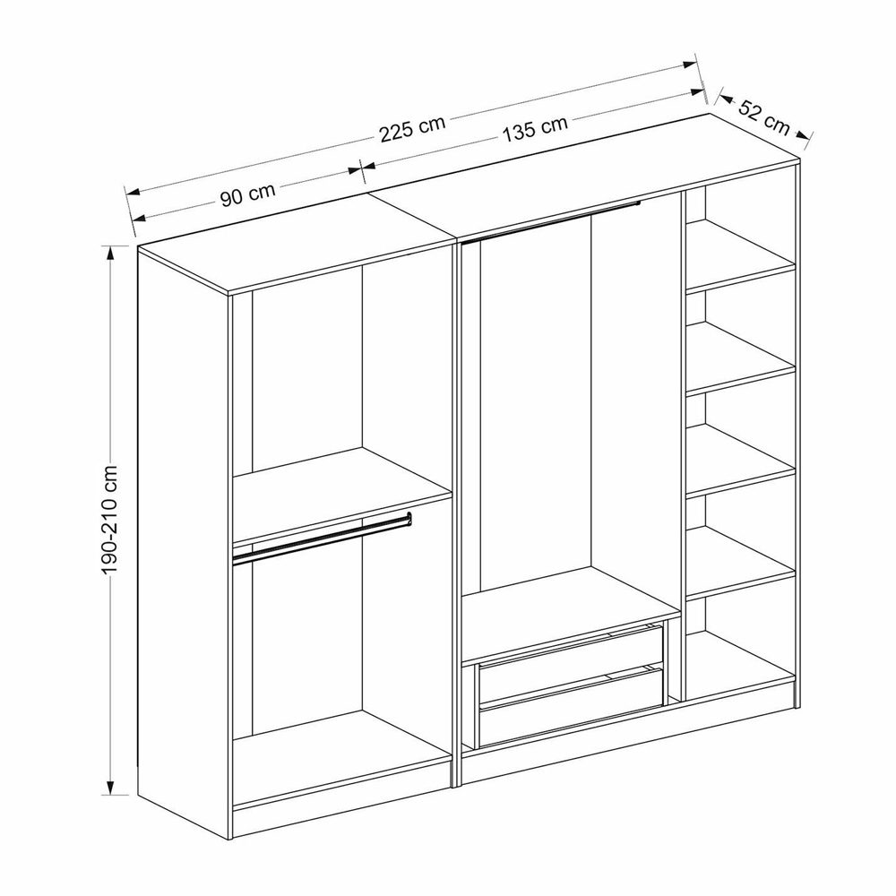 Kale H190cm Wooden Wardrobe with 5 Slatted Doors in White