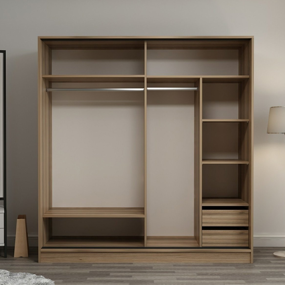 Kale H210 Wooden Sliding Wardrobe with 2 Doors in Anthracite and Oak