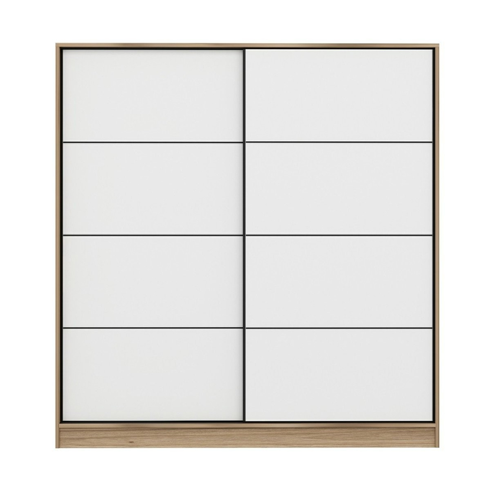 Kale H210cm Oak Wooden Sliding Wardrobe with 2 White Doors