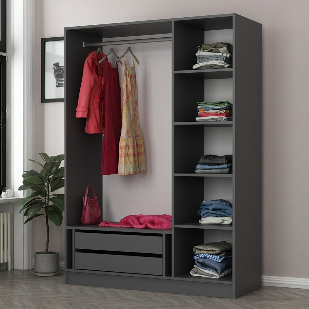 Kale H210cm Mirrored Wardrobe with 3 Doors in Anthracite and Black