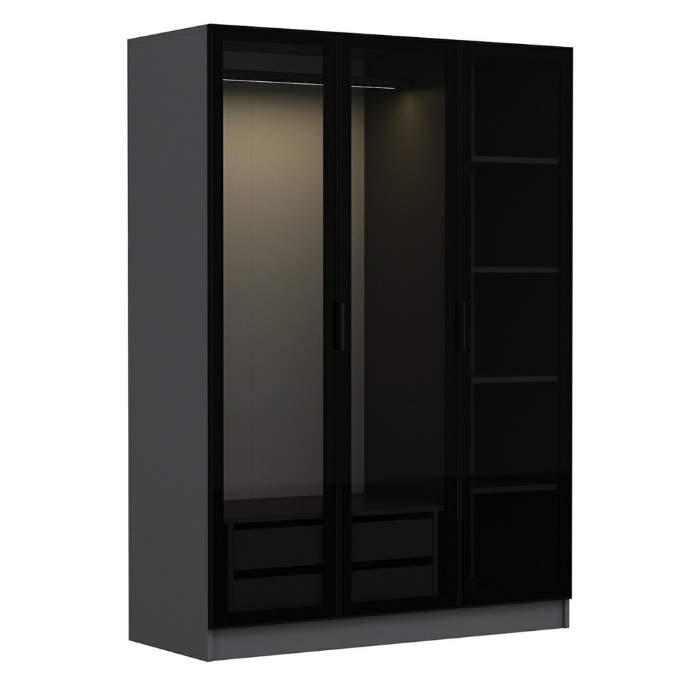 Kale H210cm Mirrored Wardrobe with 3 Doors in Anthracite and Black