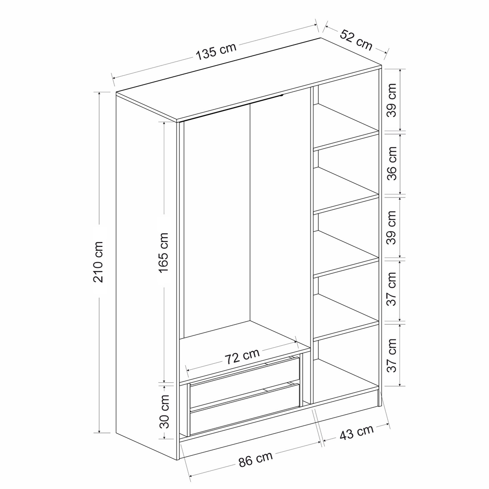 Kale H210cm Mirrored Wardrobe with 3 Doors in Anthracite and Black