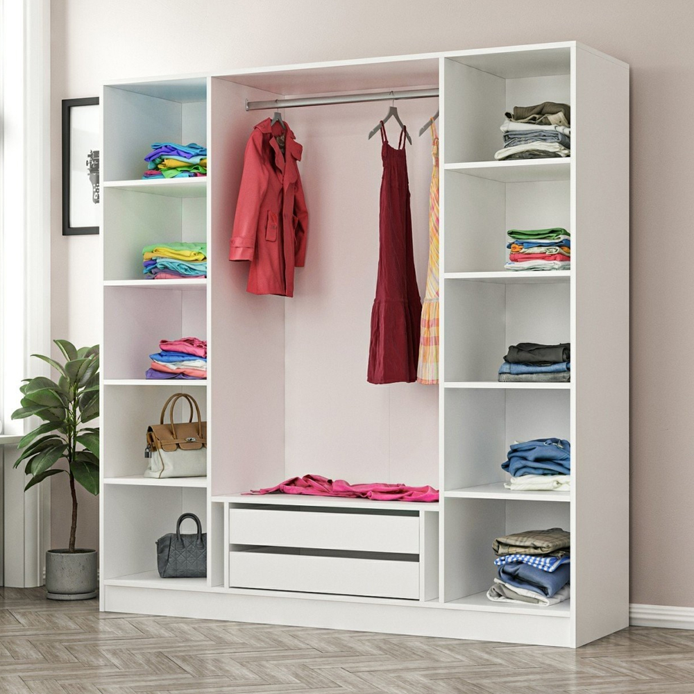 Kale H210cm Wooden Mirror Wardrobe with 4 Doors in White and Black