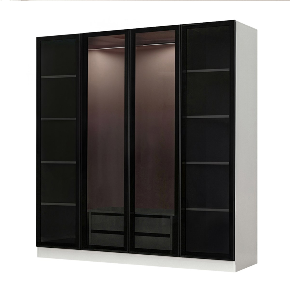 Kale H210cm Wooden Mirror Wardrobe with 4 Doors in White and Black