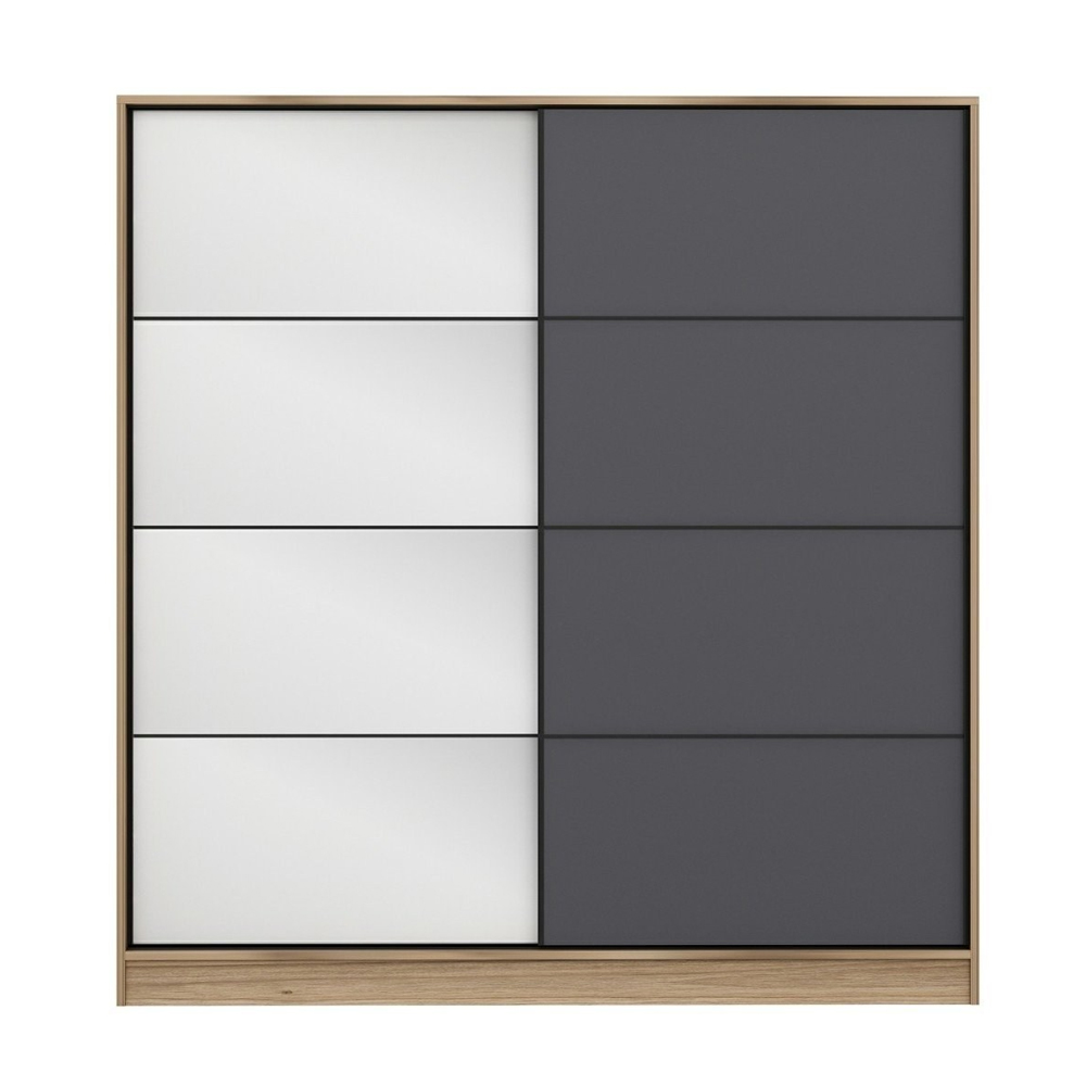 Kale H210cm Wooden Sliding Mirror Wardrobe with 2 Doors in Oak and Anthracite