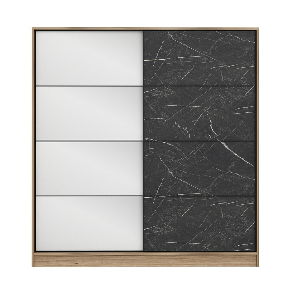 Kale H210cm Wooden Sliding Mirror Wardrobe with 2 Doors in Oak and Black
