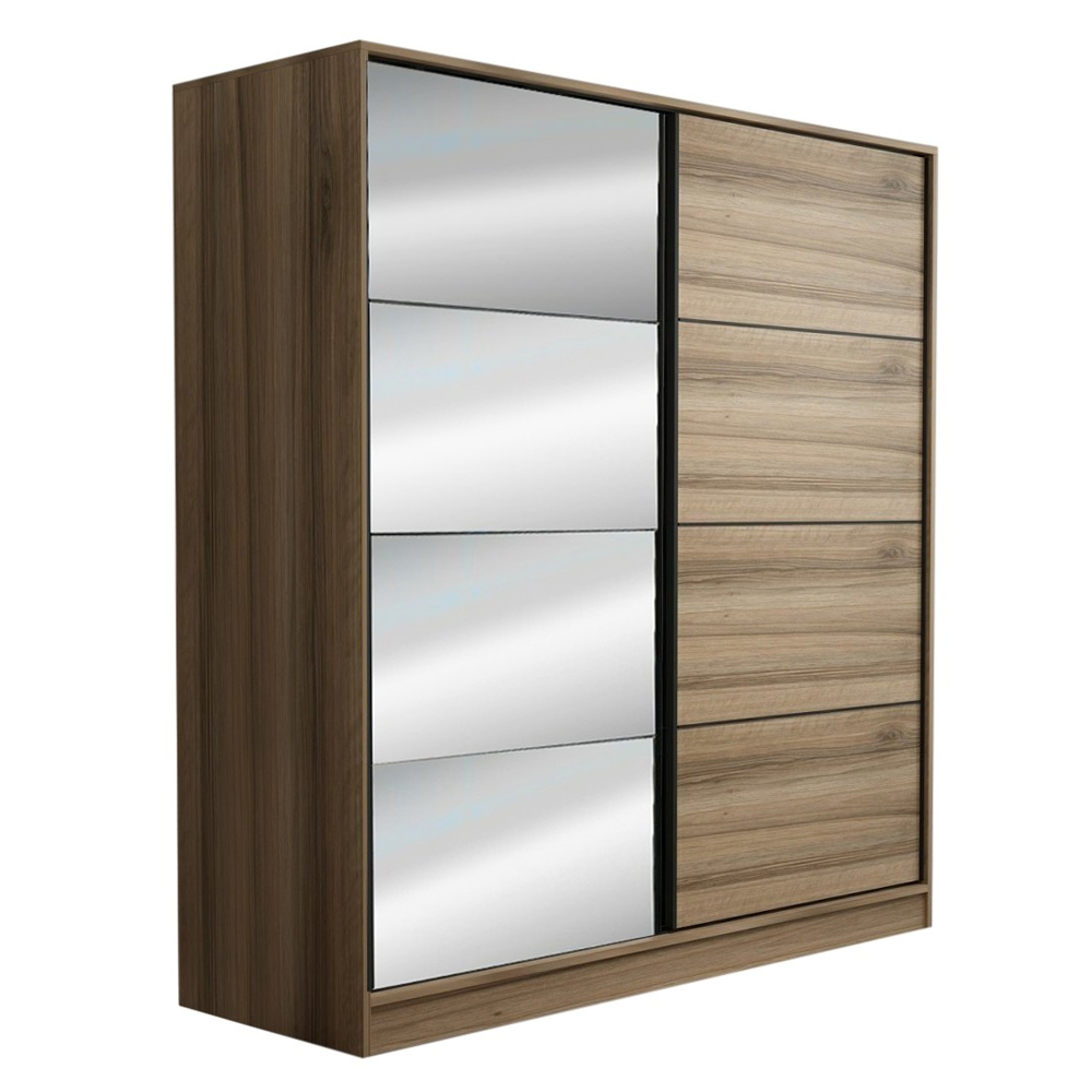 Kale H210cm Wooden Sliding Mirror Wardrobe with 2 Doors in Oak