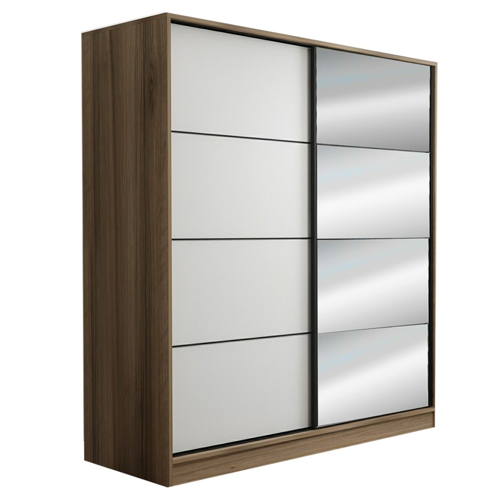 Kale H210cm Wooden Sliding Mirror Wardrobe with 2 Doors in White and Oak