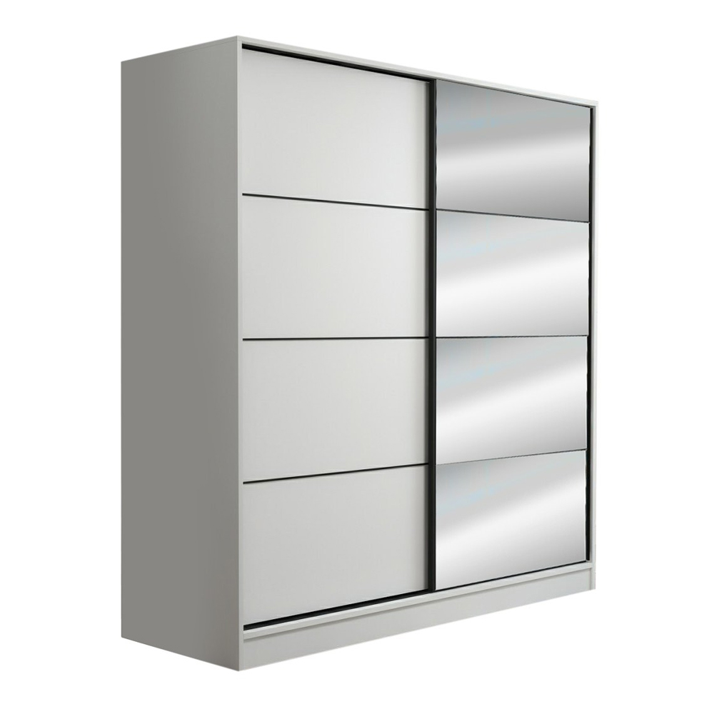 Kale H210cm Wooden Sliding Mirror Wardrobe with 2 Doors in White