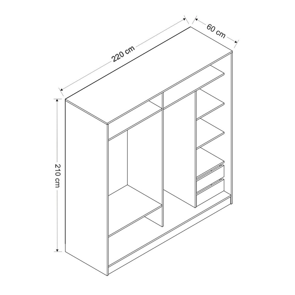 Kale H210cm Wooden Sliding Mirror Wardrobe with 2 Doors in White
