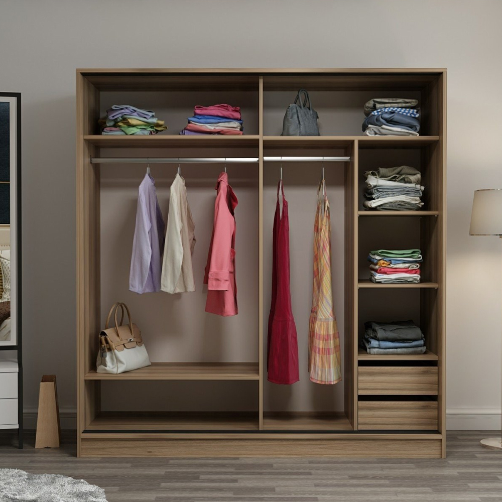 Kale H210cm Wooden Sliding Wardrobe with 2 Doors in Oak and Black