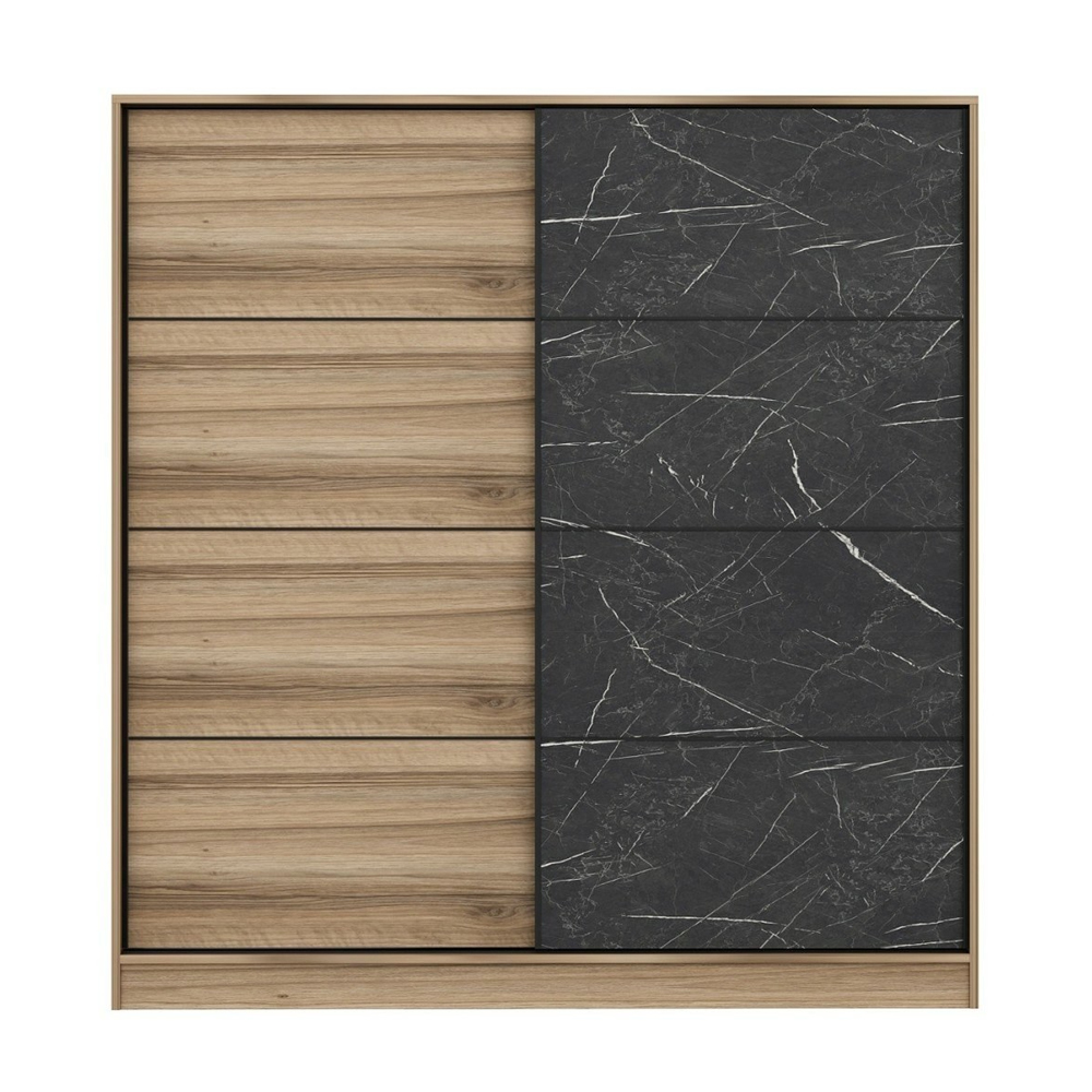 Kale H210cm Wooden Sliding Wardrobe with 2 Doors in Oak and Black