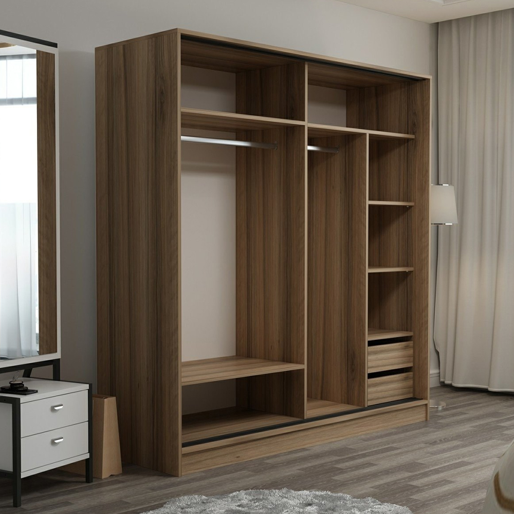 Kale H210cm Wooden Sliding Wardrobe with 2 Doors in Oak Anthracite and White