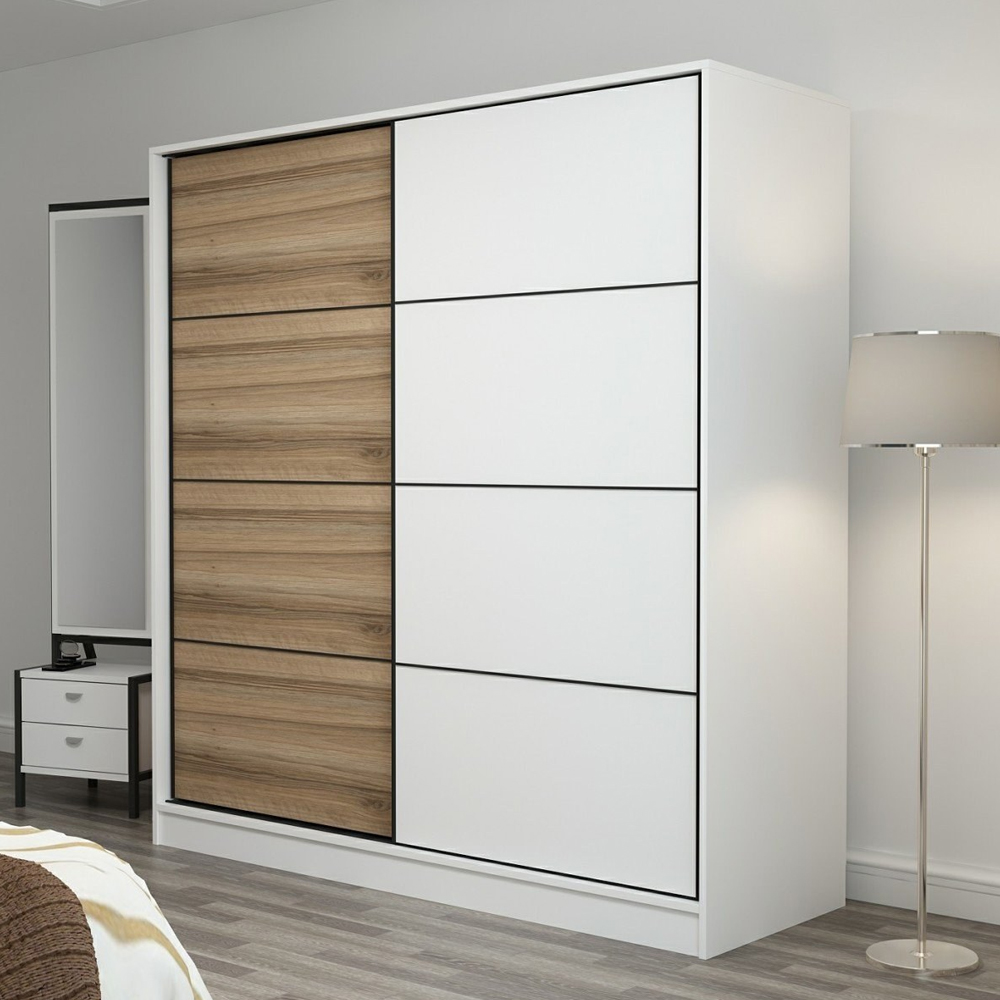 Kale H210cm Wooden Sliding Wardrobe with 2 Doors in White and Oak