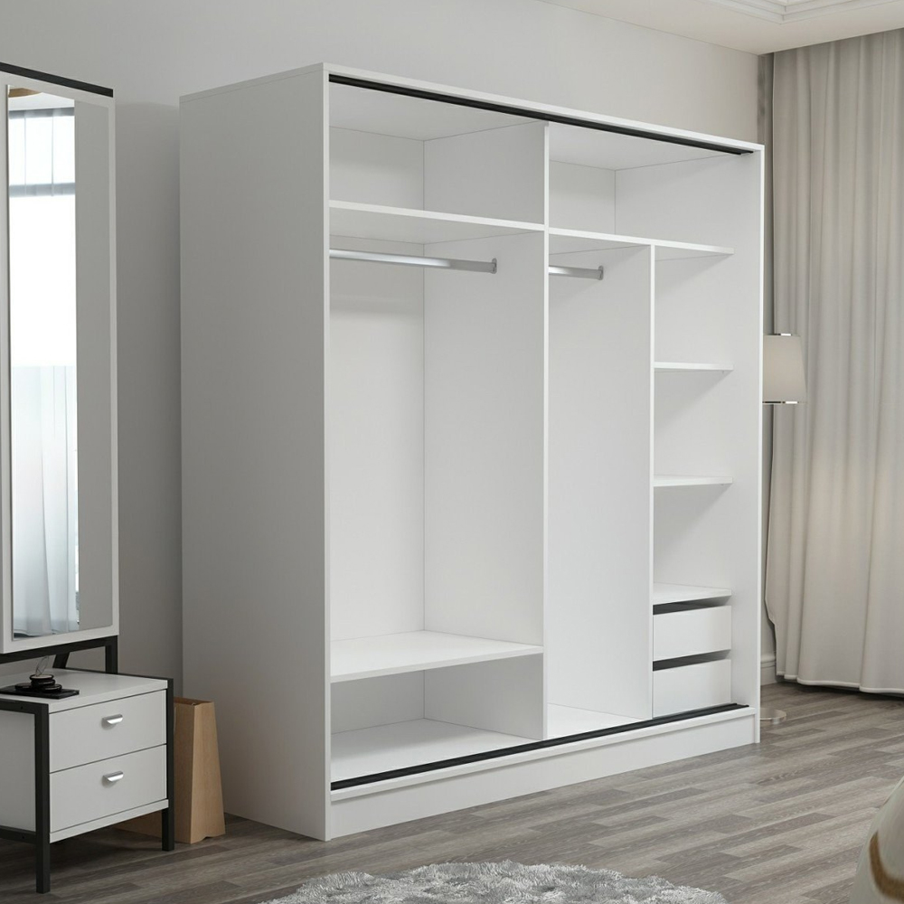 Kale H210cm Wooden Sliding Wardrobe with 2 Doors in White and Oak