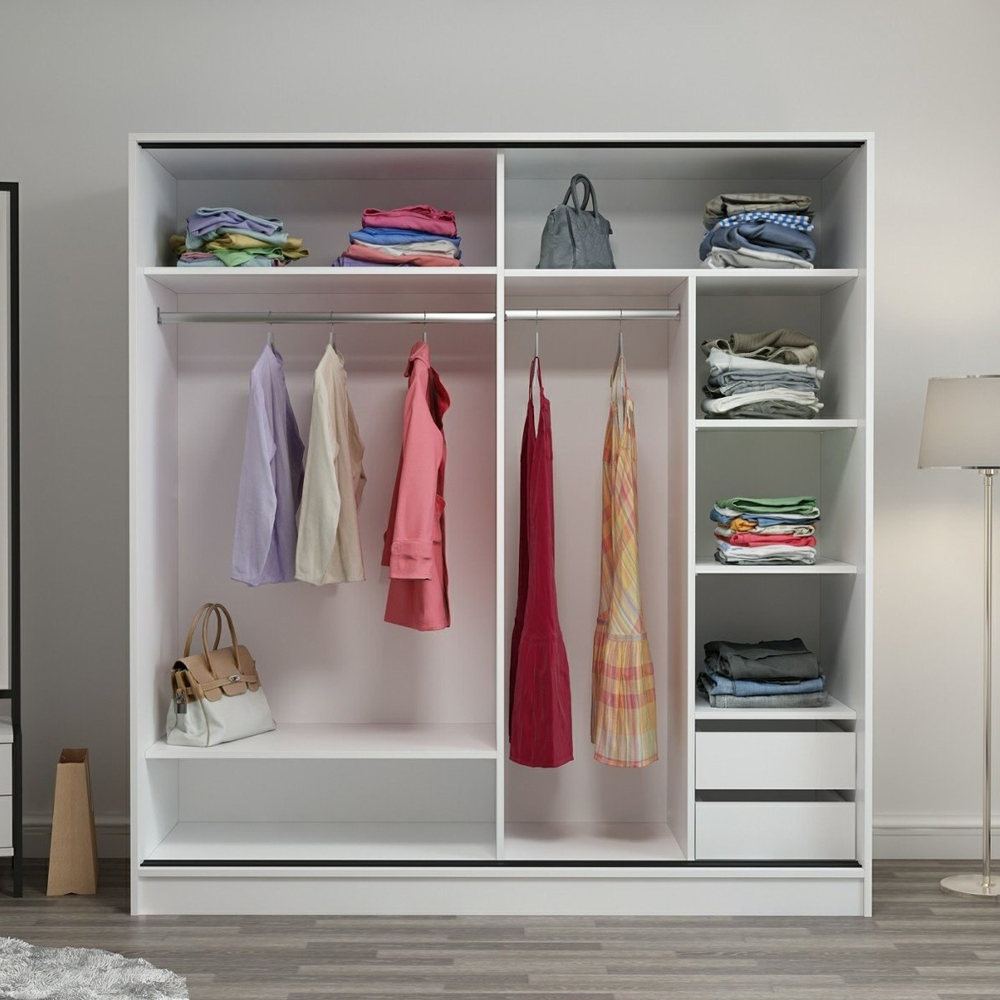 Kale H210cm Wooden Sliding Wardrobe with 2 Doors in White