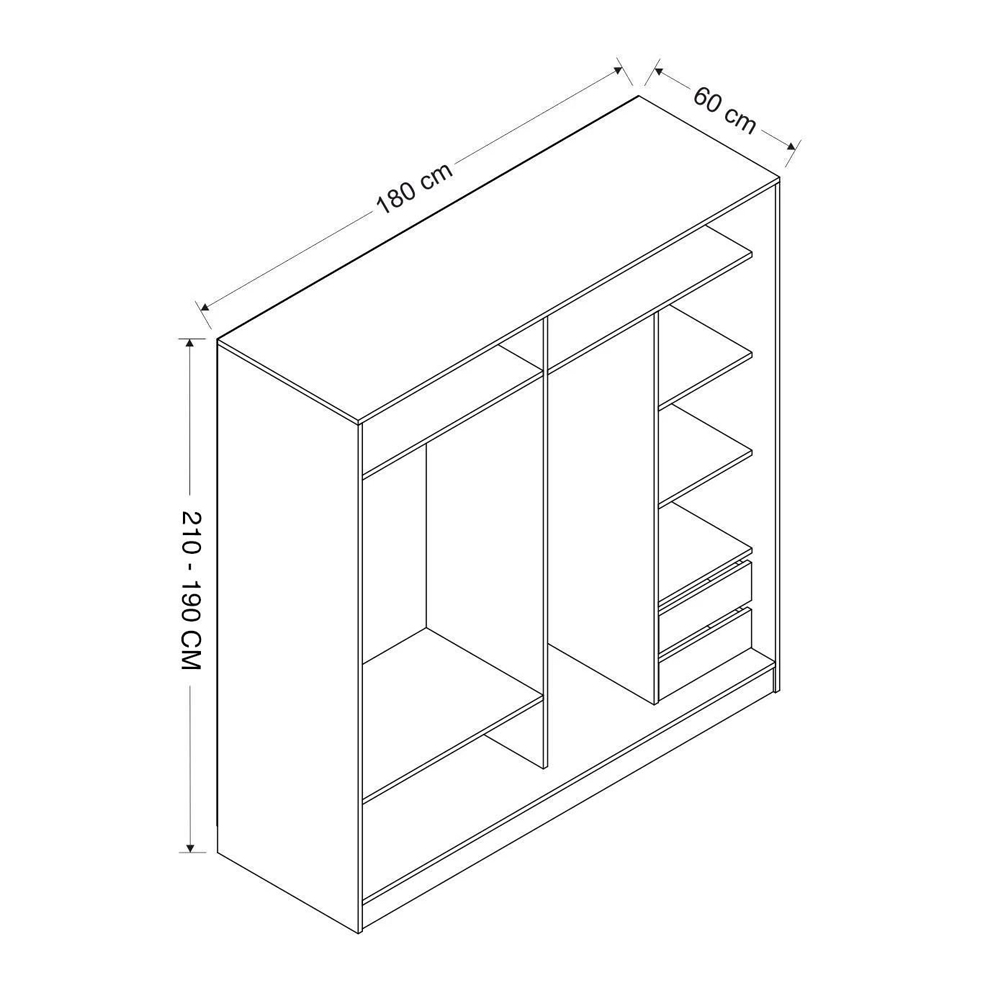 Kale H210cm Wooden Sliding Wardrobe with 2 Doors in White