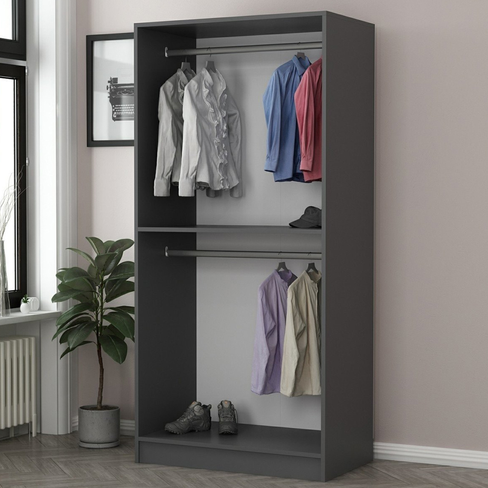 Kale H210cm Wooden Wardrobe with 2 Doors in Anthracite