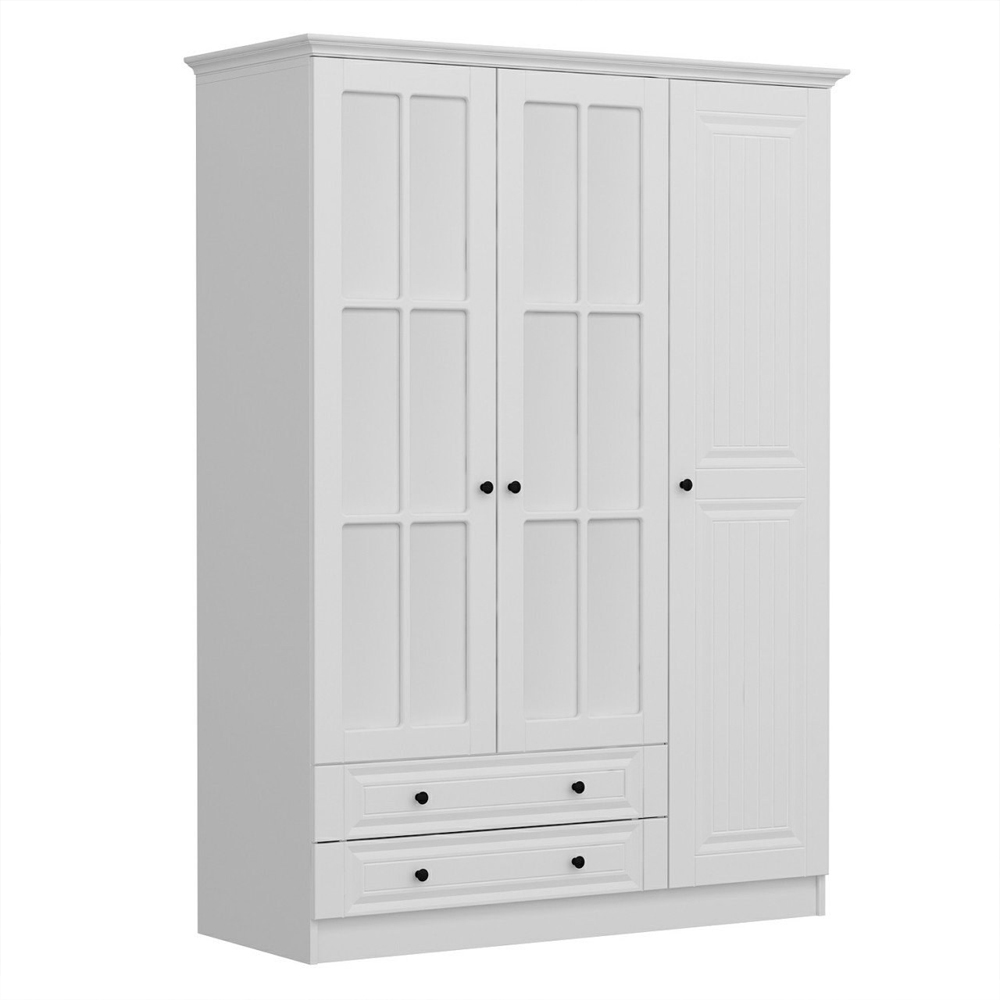 Kale H210cm Wooden Wardrobe with 3 Doors 2 Drawers in White