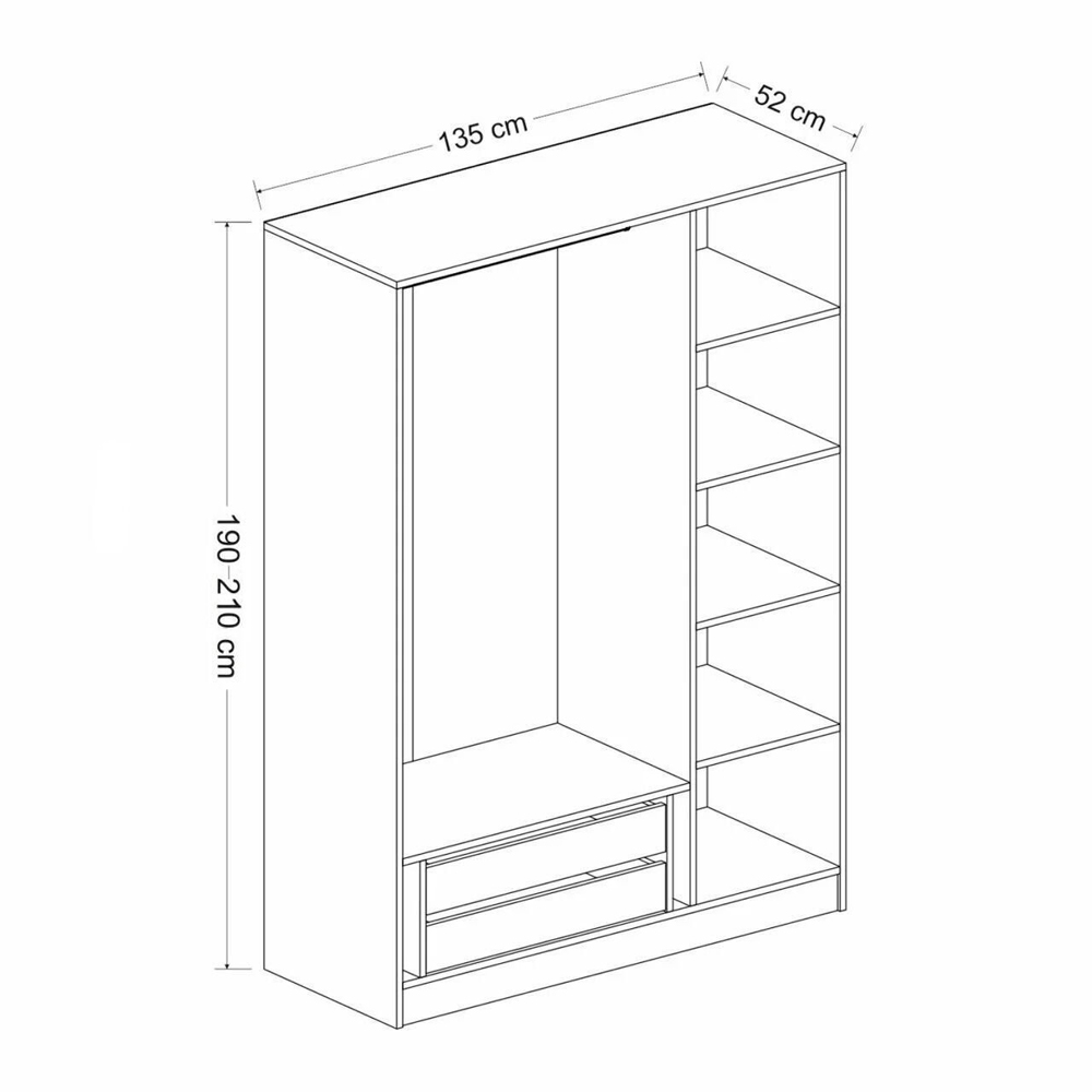 Kale H210cm Wooden Wardrobe with 3 Doors in Anthracite