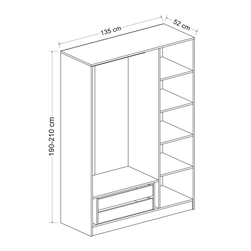 Kale H210cm Wooden Wardrobe with 3 Doors in Oak