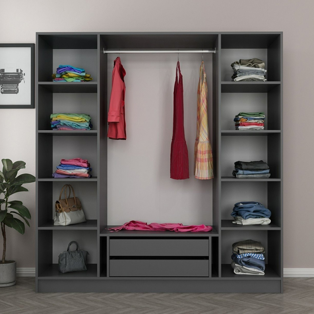 Kale H210cm Wooden Wardrobe with 4 Doors in Anthracite