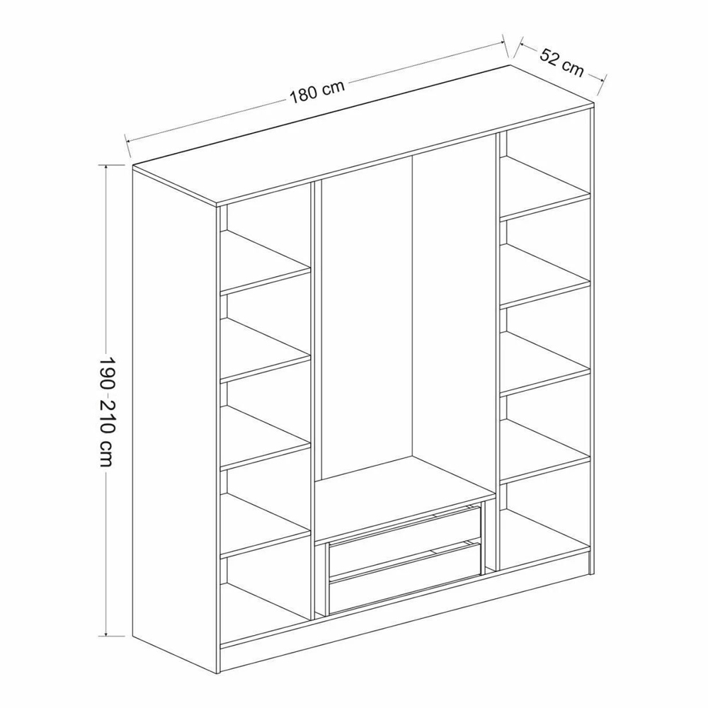 Kale H210cm Wooden Wardrobe with 4 Doors in Oak