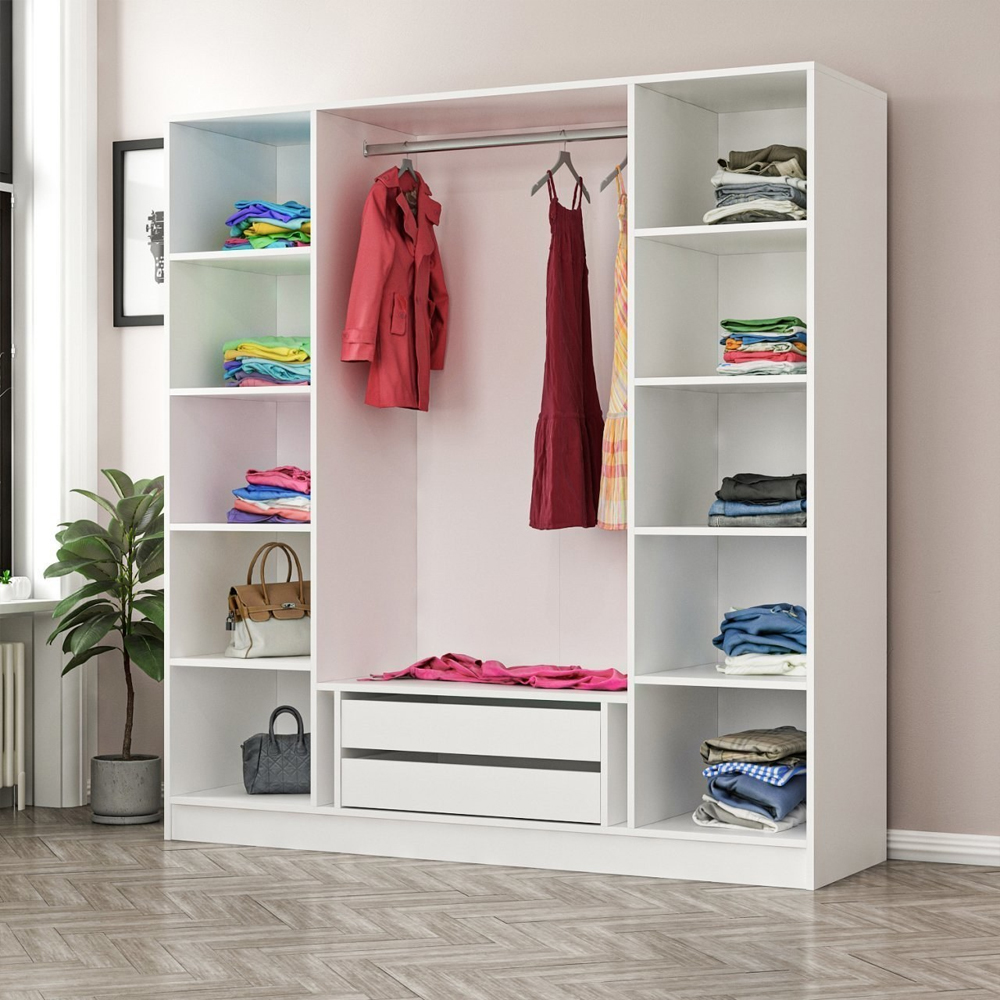 Kale H210cm Wooden Wardrobe with 4 Doors in White