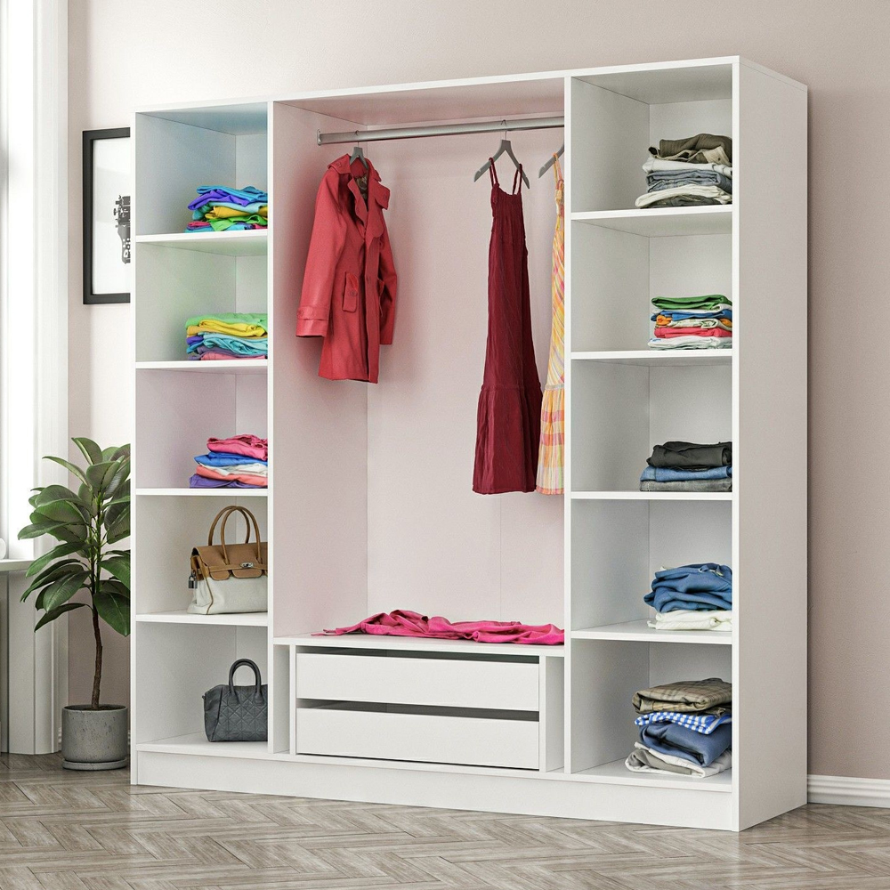 Kale H210cm Wooden Wardrobe with 4 Slatted Doors in White