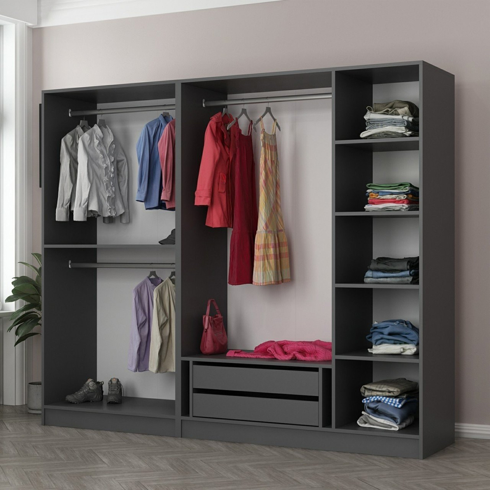 Kale H210cm Wooden Wardrobe with 5 Doors in Anthracite